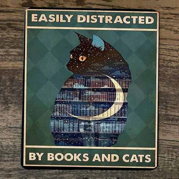 Mouse Pad Easily Distracted By Books and‎ Cats - Picture 1 of 1